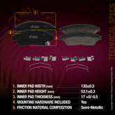 Metrix Premium Front Semi-Metallic Disc Brake Pad Set 93422MS OEM fit spare parts